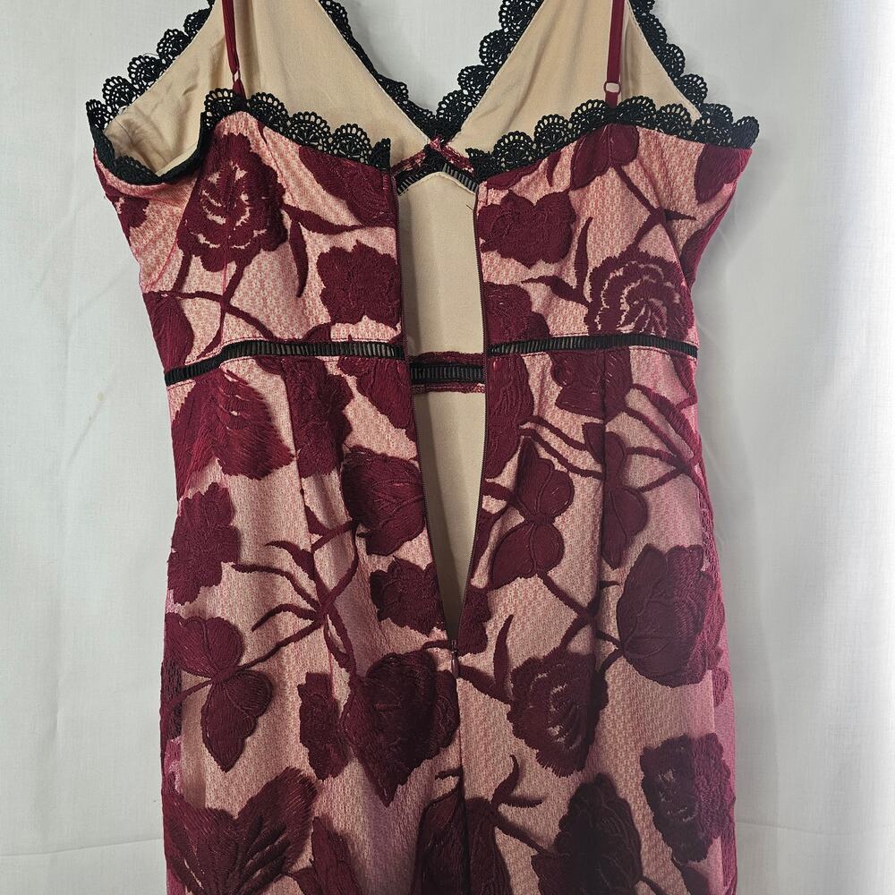 Lulus Alluring Dream Burgundy Floral Trumpet Midi Dress Trendy Quiet luxury - Picture 7 of 10